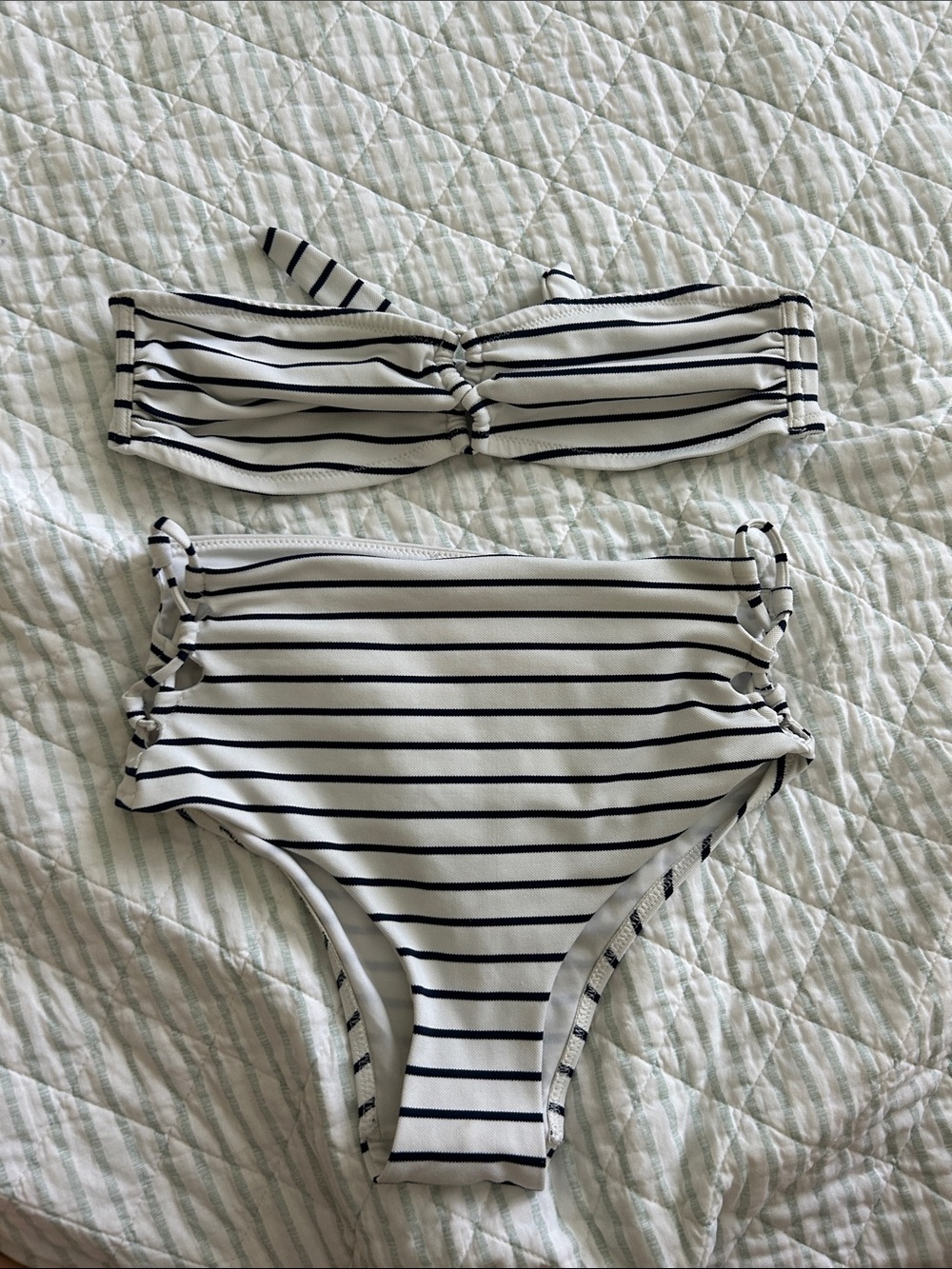 Zara White and Black Striped One-Piece Swim
